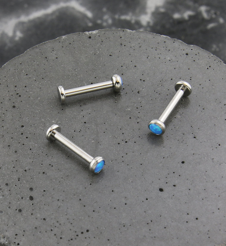 Flat Bezel Blue Opalite Internally Threaded Titanium Labret