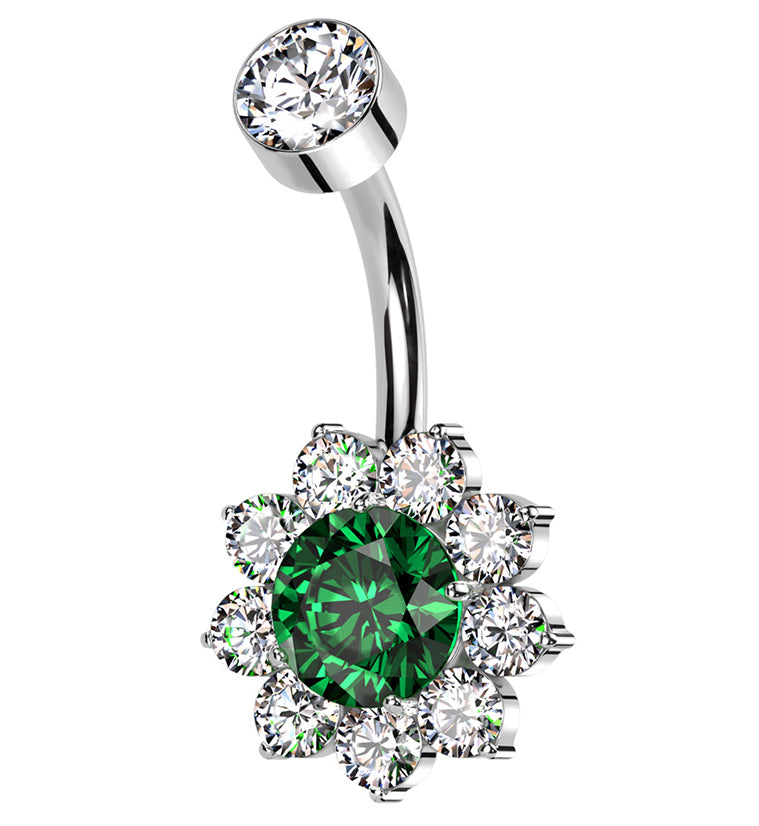 Flora Green CZ Internally Threaded Titanium Belly Button Ring
