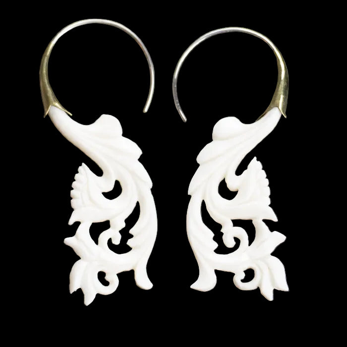 Carved Floral Vine Bone Earrings