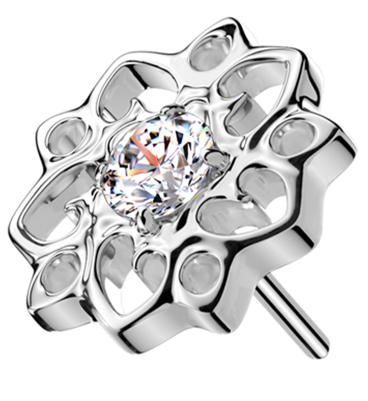 Flower Whimsy Clear CZ Threadless Titanium Top