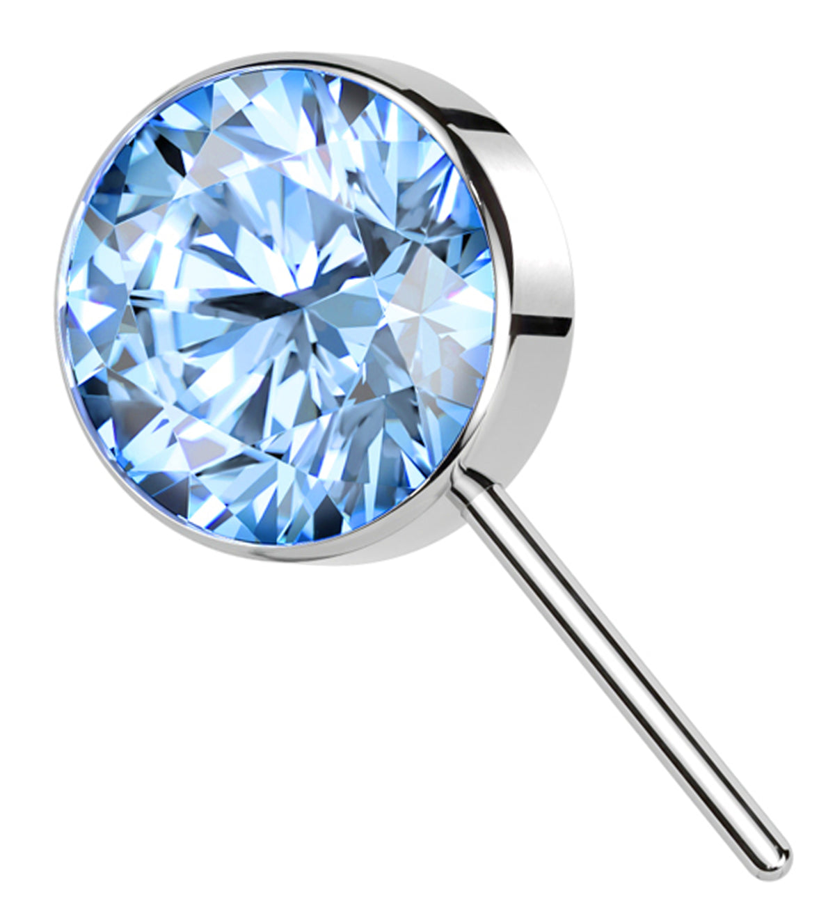 Forward Facing Bezel Aqua CZ Titanium Threadless Top by Urban Body Jewelry