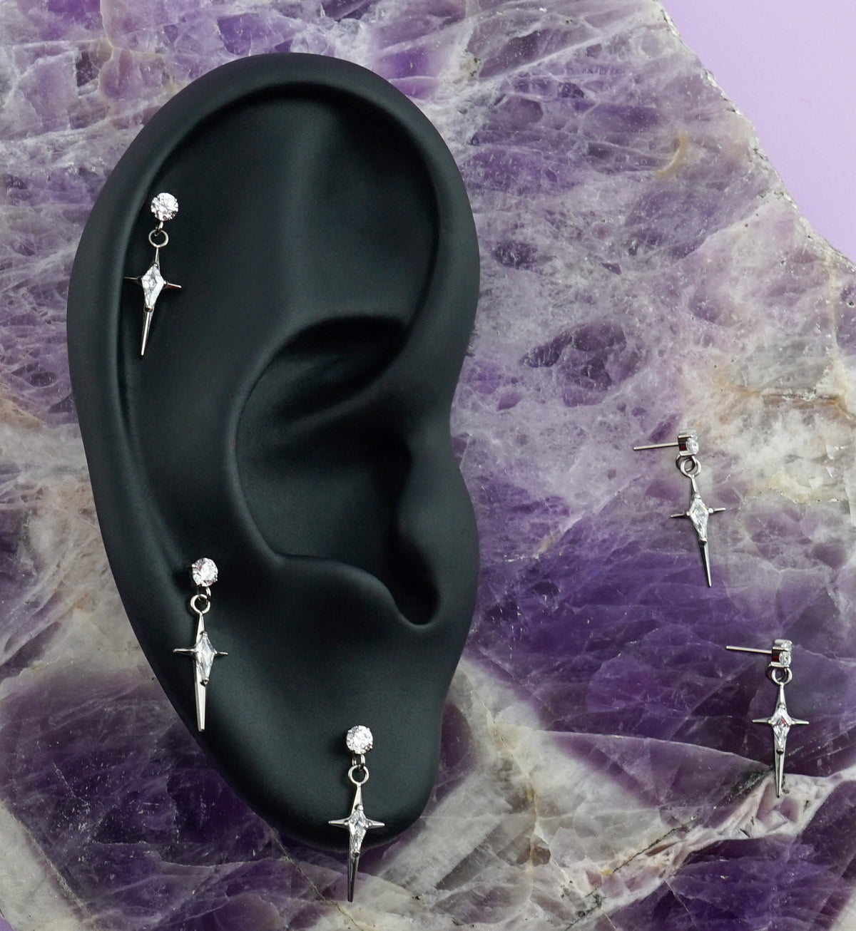 Four Point Star CZ Dangle Titanium Threadless Top