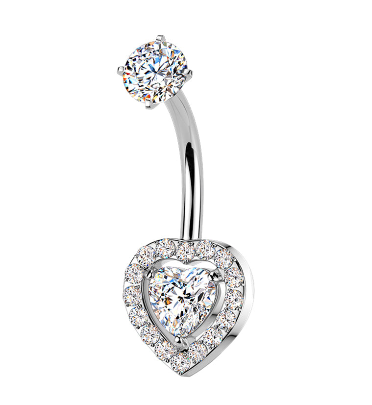 Framed Heart CZ Stainless Steel Internally Threaded Belly Button Ring