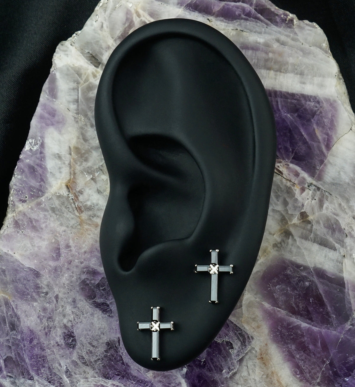 Geo Cross Black CZ Titanium Threadless Top