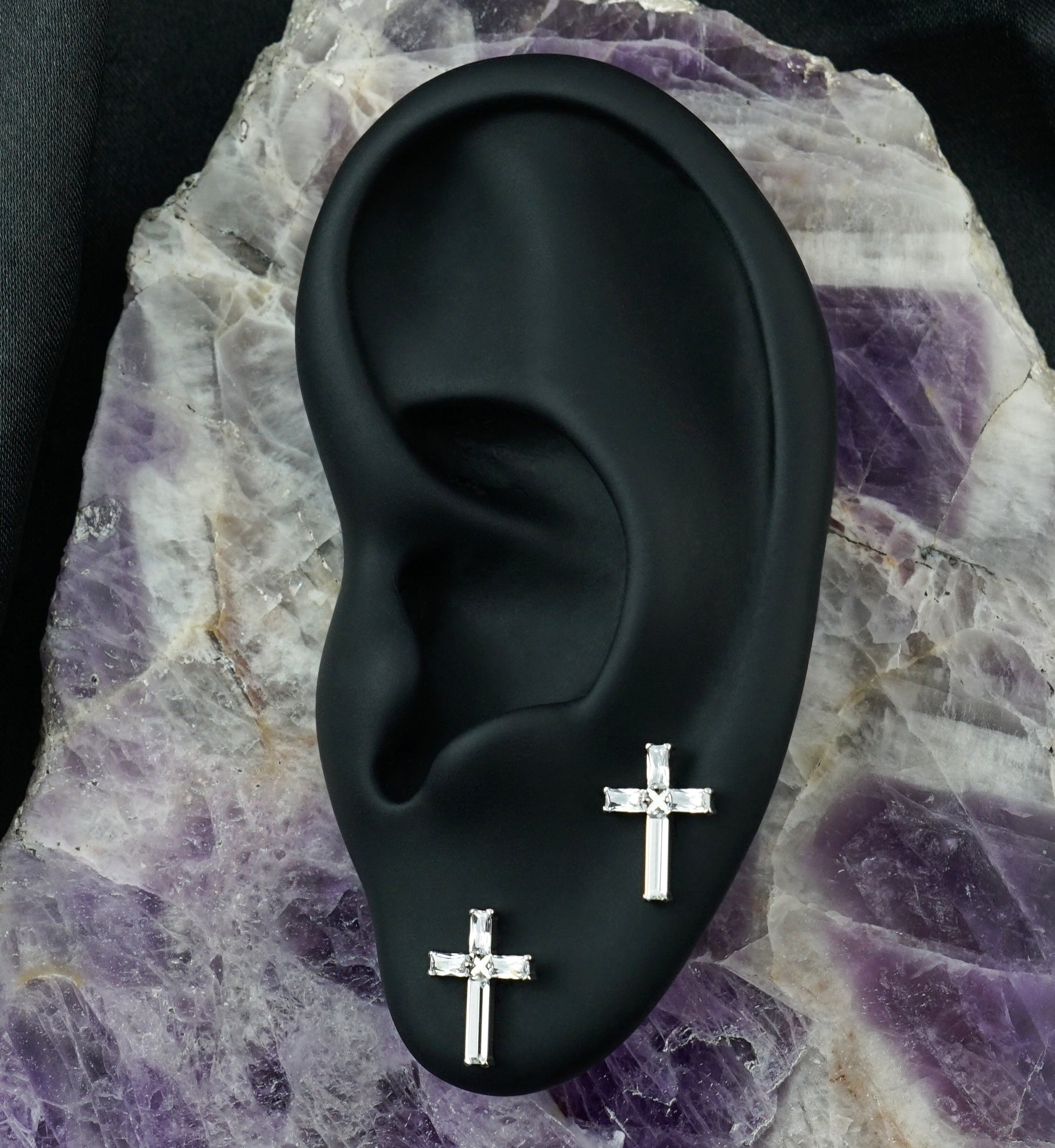 Geo Cross Clear CZ Titanium Threadless Top