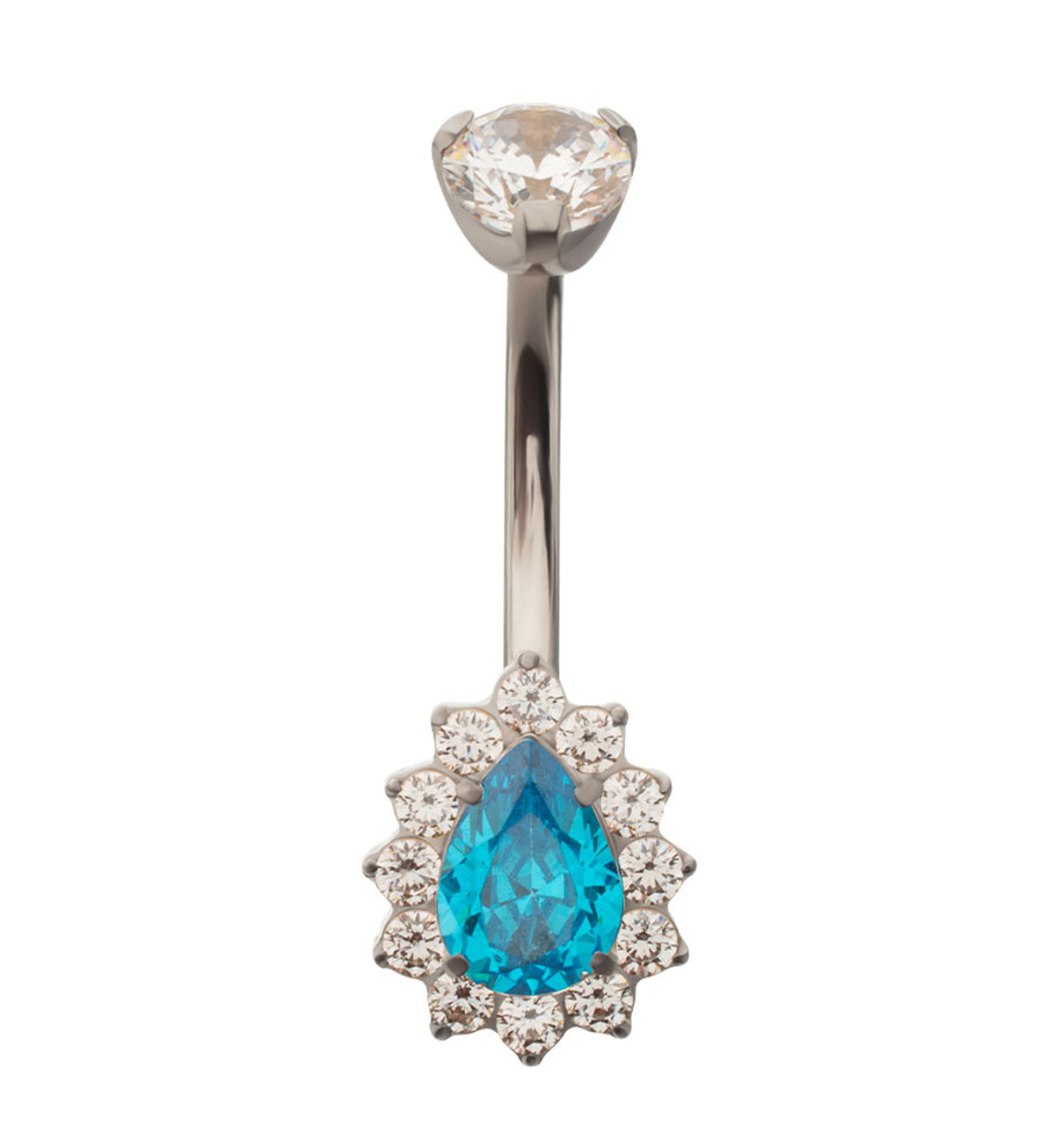 Gild Teardrop Blue Topaz CZ Titanium Internally Threaded Belly Button Ring