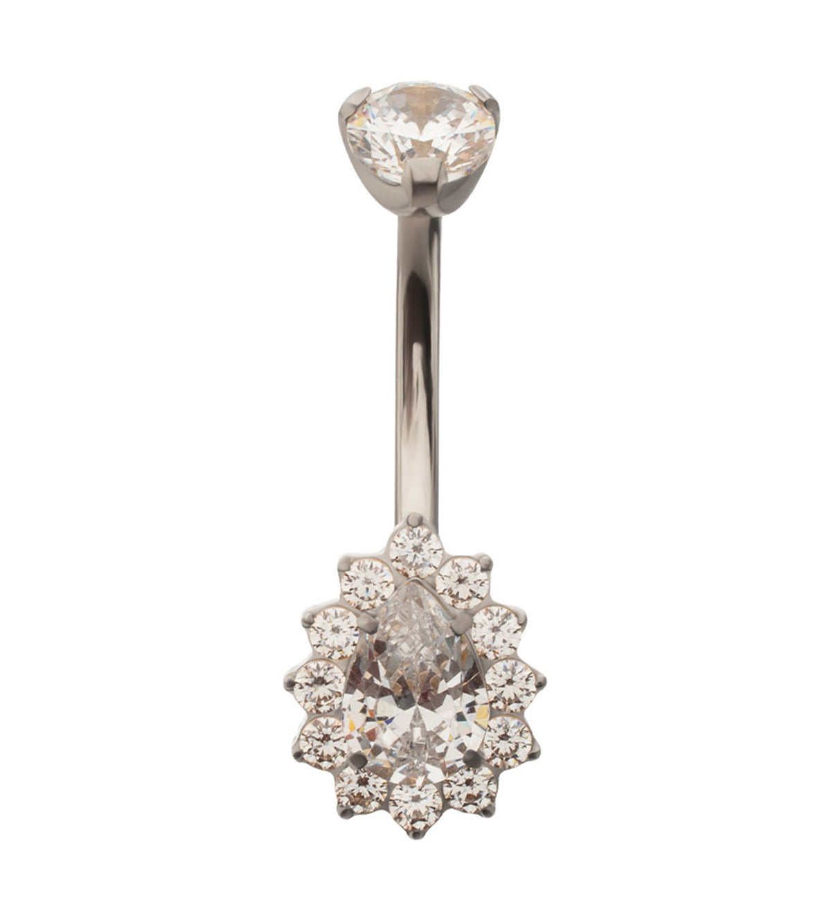 Gild Teardrop Clear CZ Titanium Internally Threaded Belly Button Ring