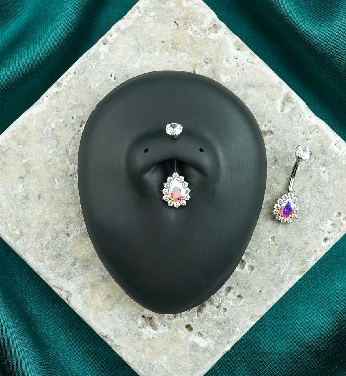 Gild Teardrop Rainbow Aurora CZ Titanium Internally Threaded Belly Button Ring
