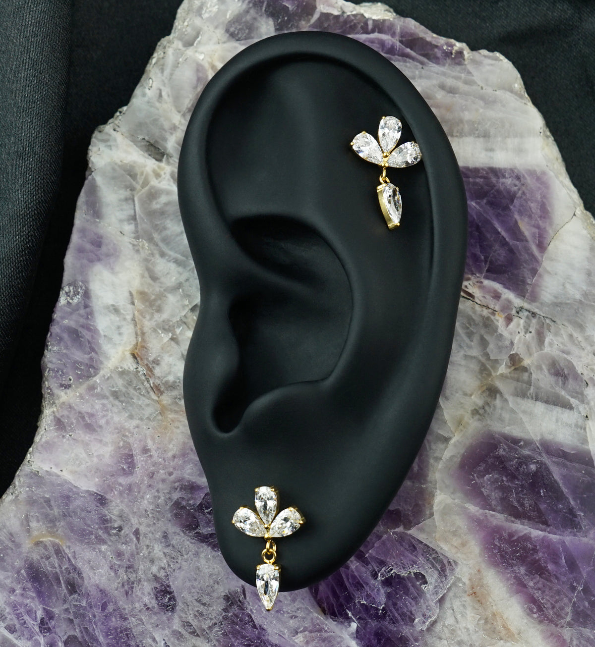 Gold PVD Plume CZ Dangle Titanium Threadless Top