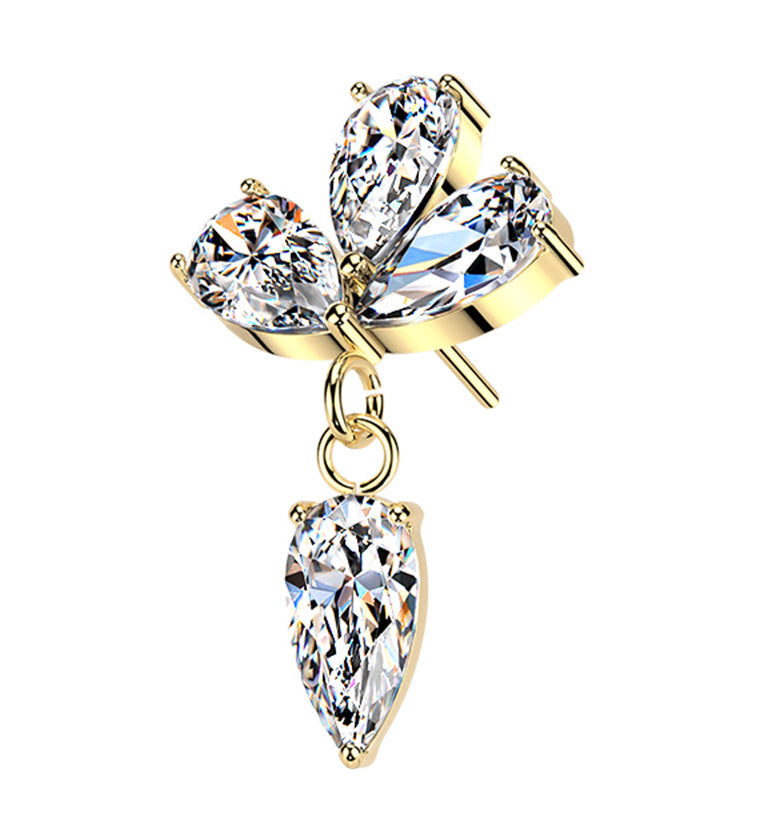 Gold PVD Plume CZ Dangle Titanium Threadless Top