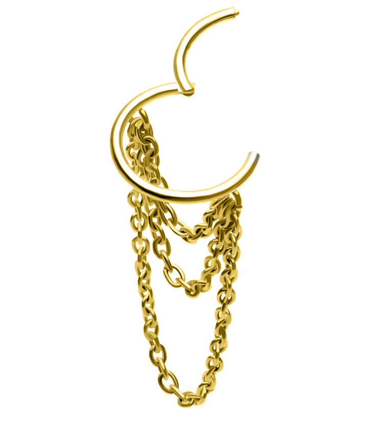Gold PVD Abaft Triple Dangle Chain Stainless Steel Hinged Segment Ring