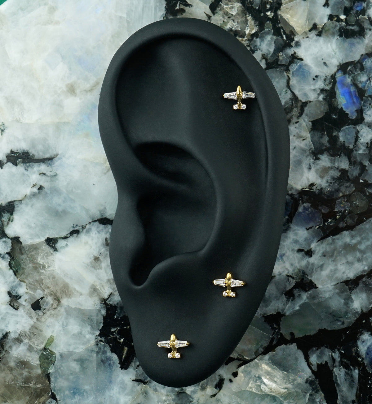Gold PVD Airplane CZ Titanium Threadless Labret