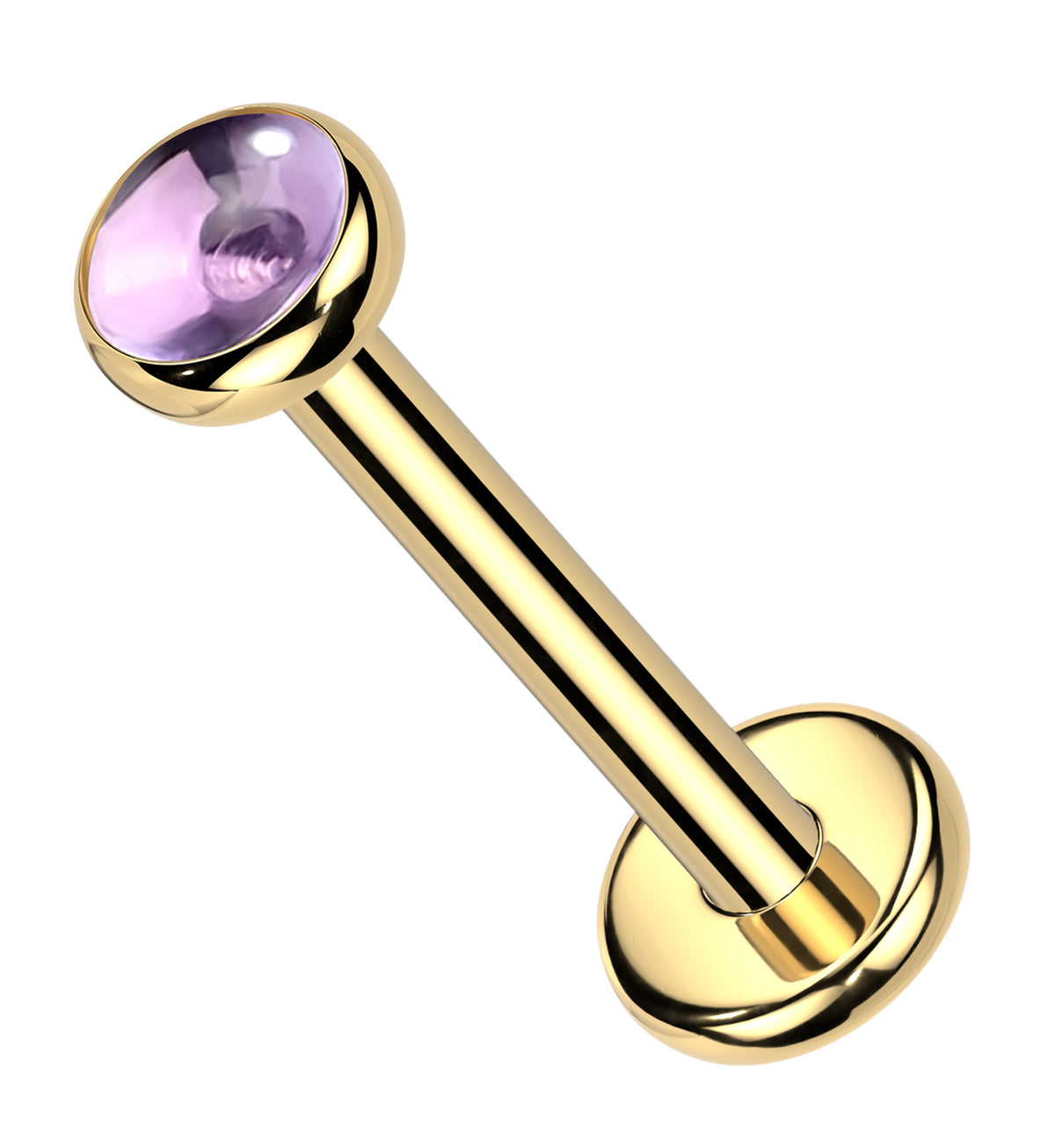 Gold PVD Amethyst Stone Titanium Threadless Labret by Urban Body Jewelry
