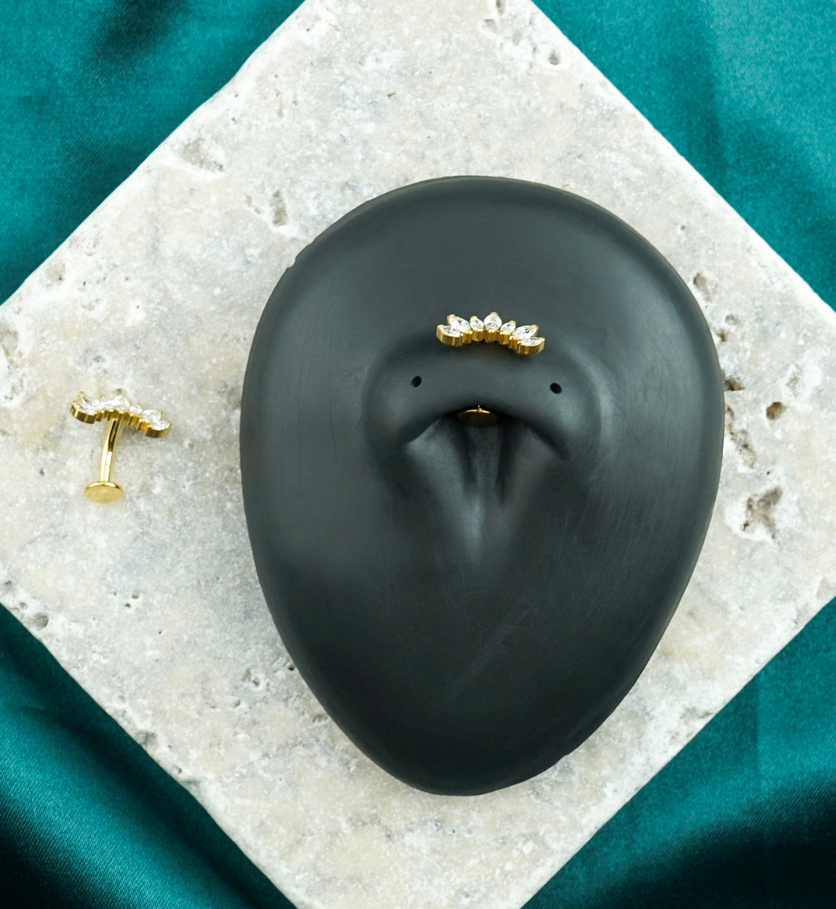 Gold PVD Anadem CZ Titanium Threadless Floating Belly Button Ring