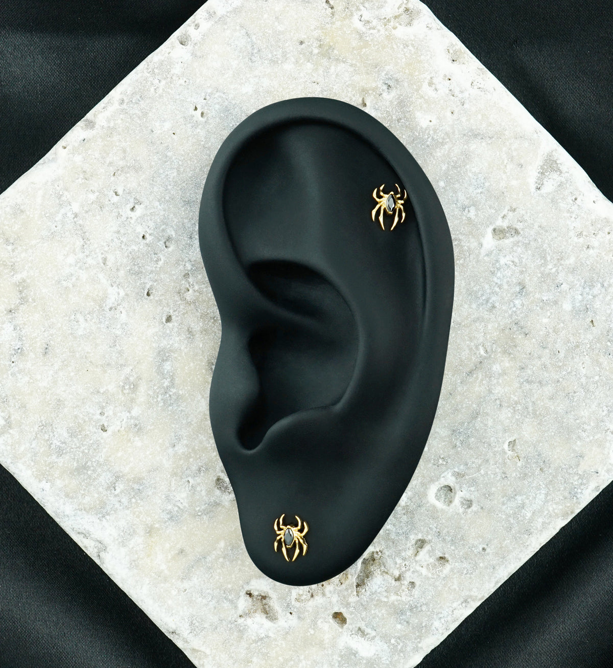 Gold PVD Arachnophobia Black CZ Titanium Threadless Top