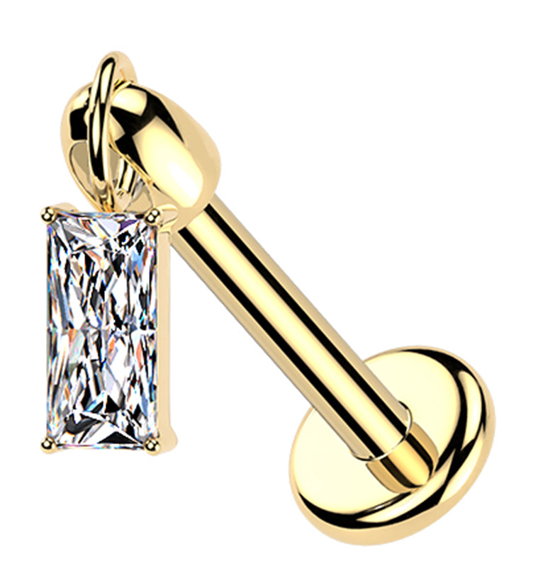 Gold PVD Baguette Dangle CZ Titanium Internally Threaded Labret