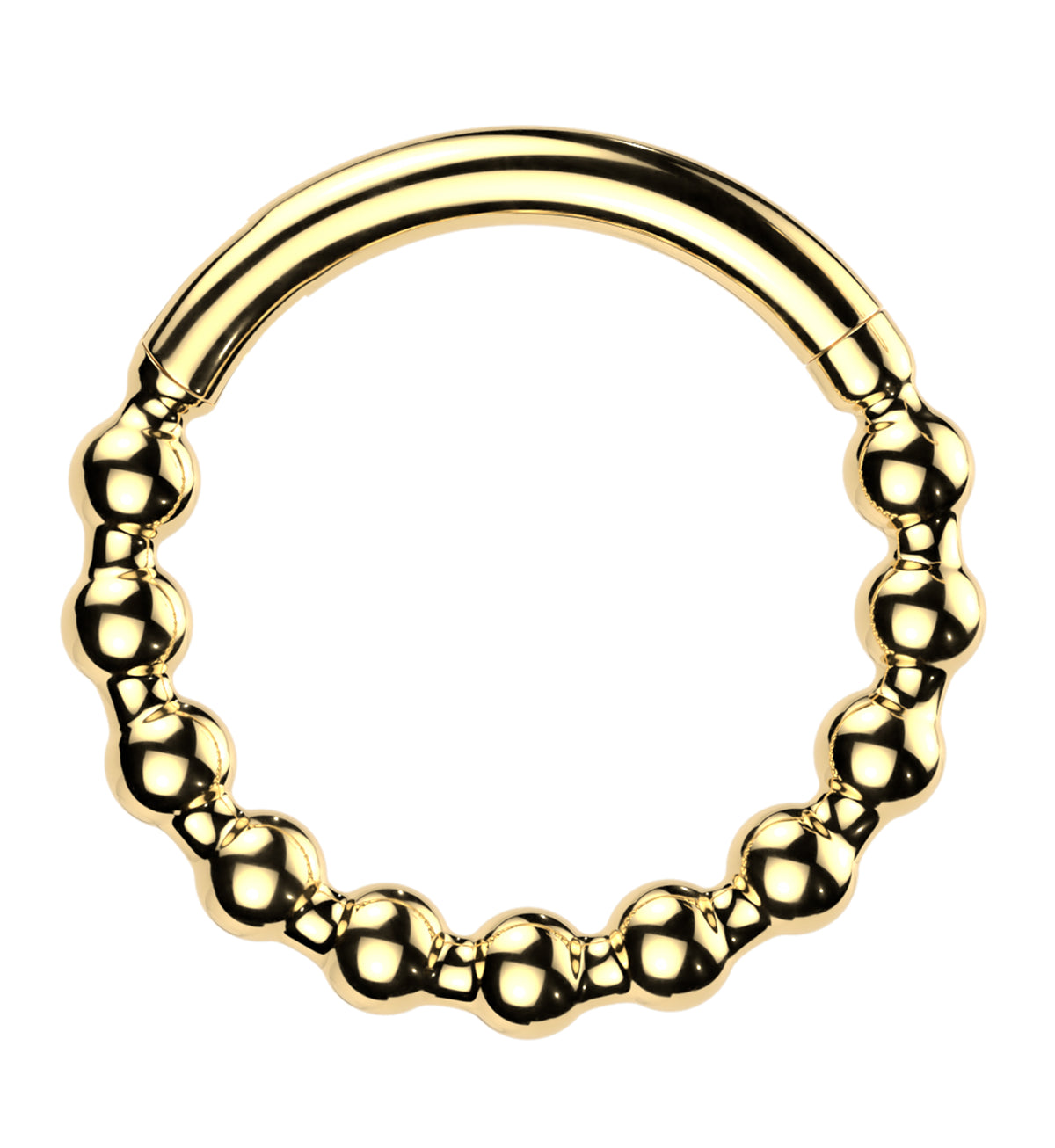 Gold PVD Bead Hoop Stainless Steel Hinged Segment Ring by Urban Body Jewelry