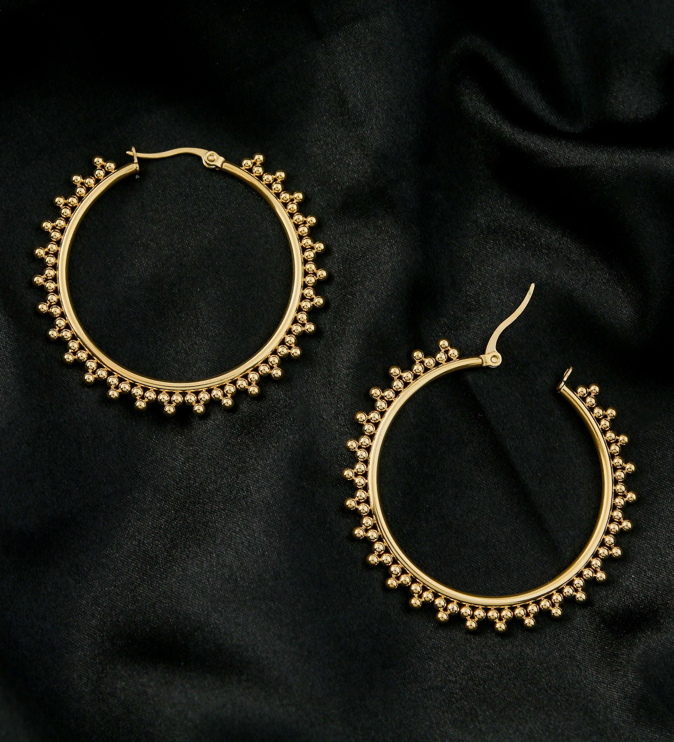 Gold PVD Beaded Stainless Steel Hangers - Earrings