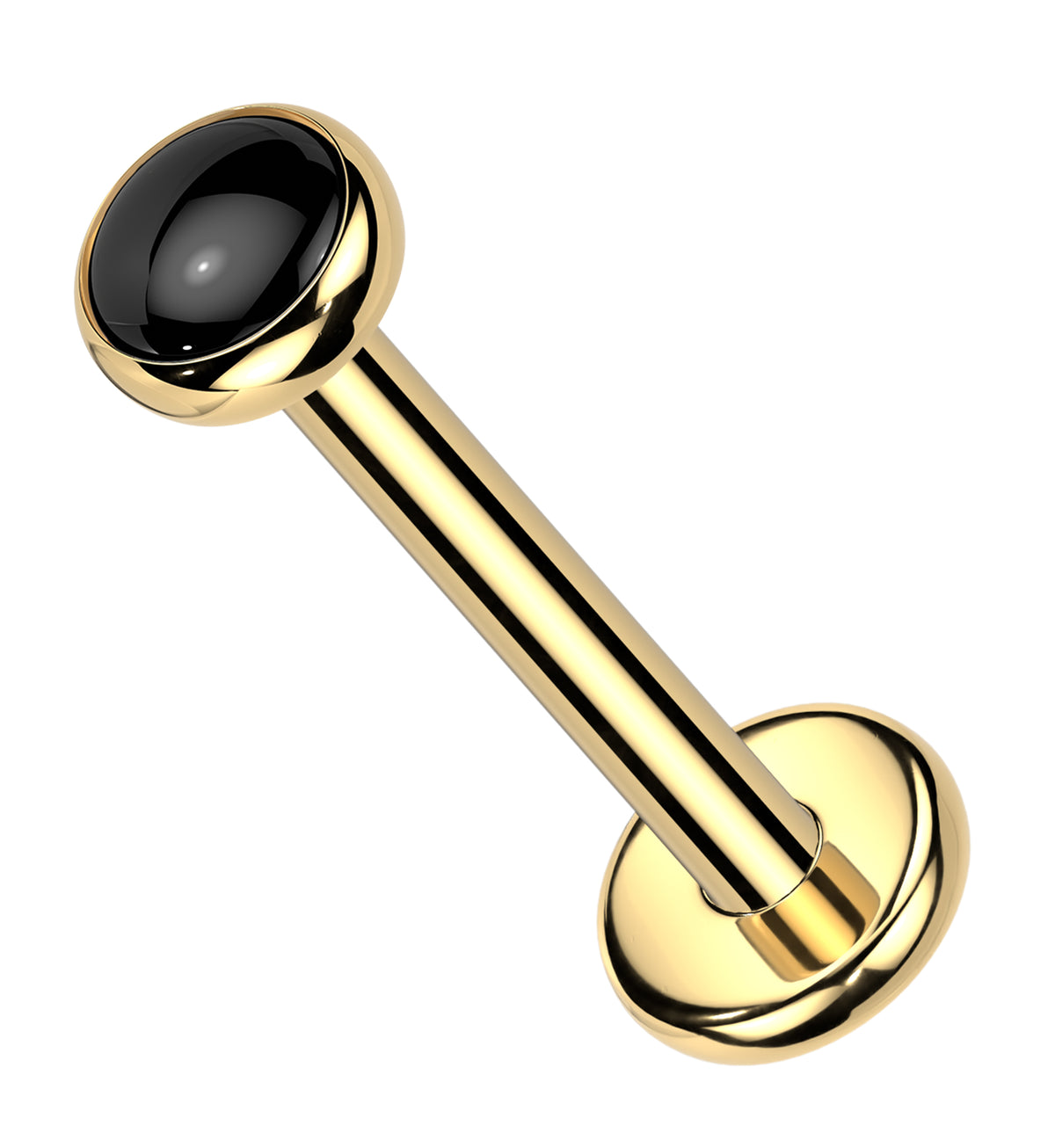 Gold PVD Black Onyx Stone Titanium Threadless Labret by Urban Body Jewelry