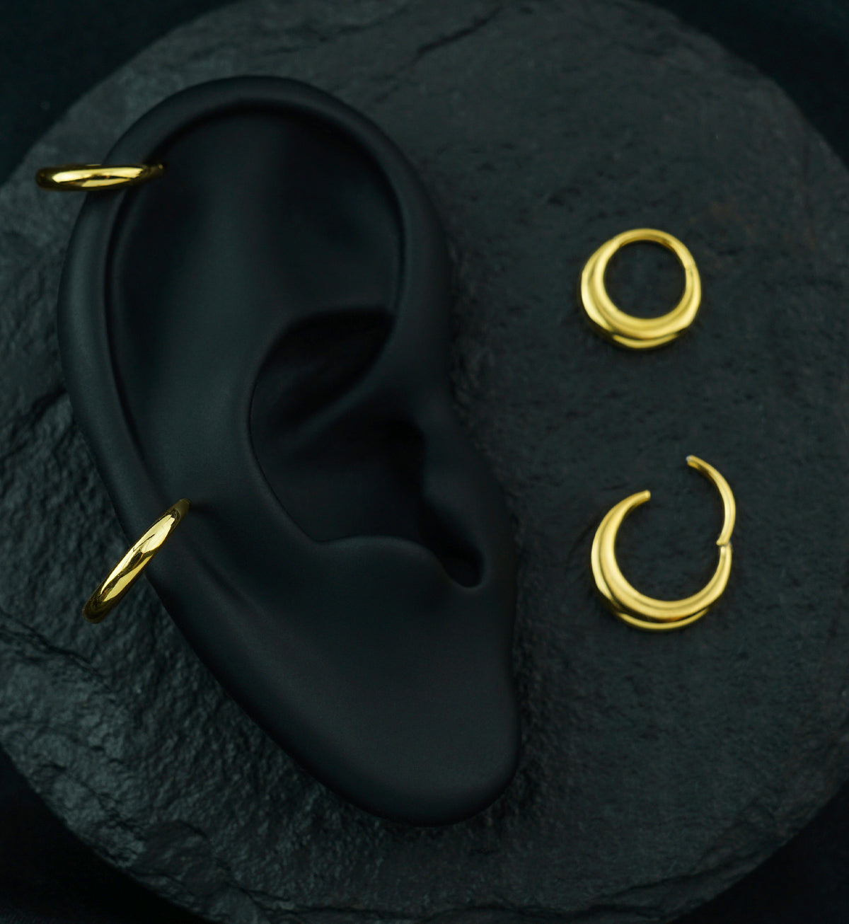 24kt Gold PVD Broad Dome Titanium Hinged Segment Ring