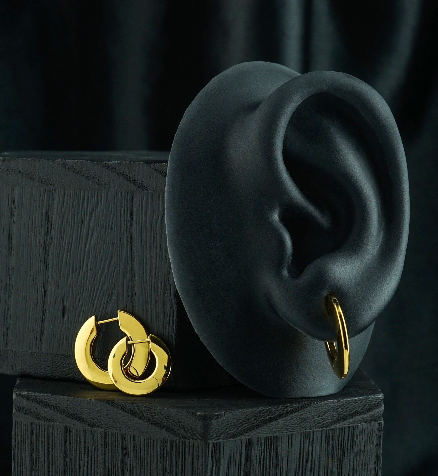Gold PVD Broad Titanium Hinged Hoop Huggie Earrings