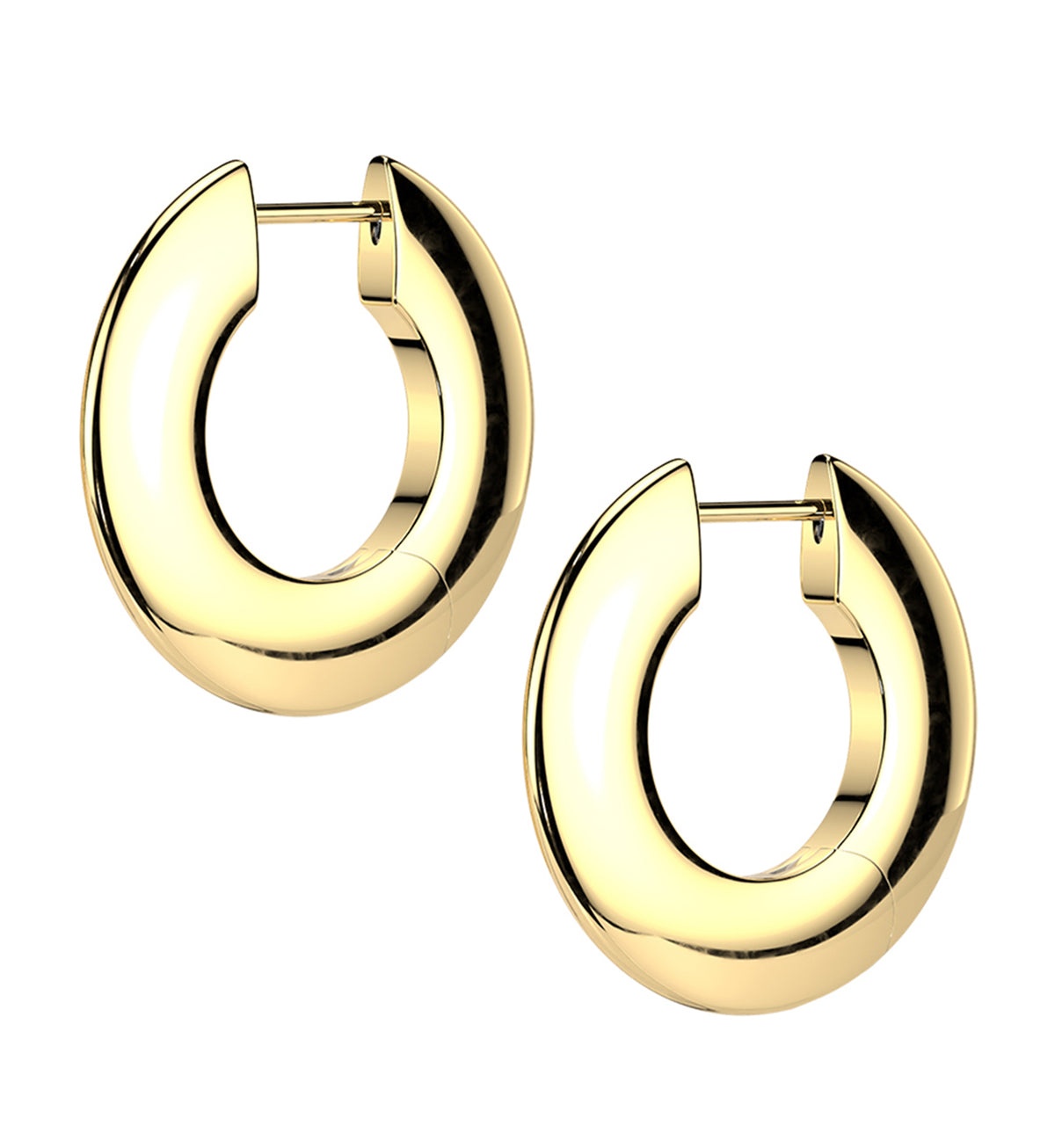 Gold PVD Broad Titanium Hinged Hoop Huggie Earrings