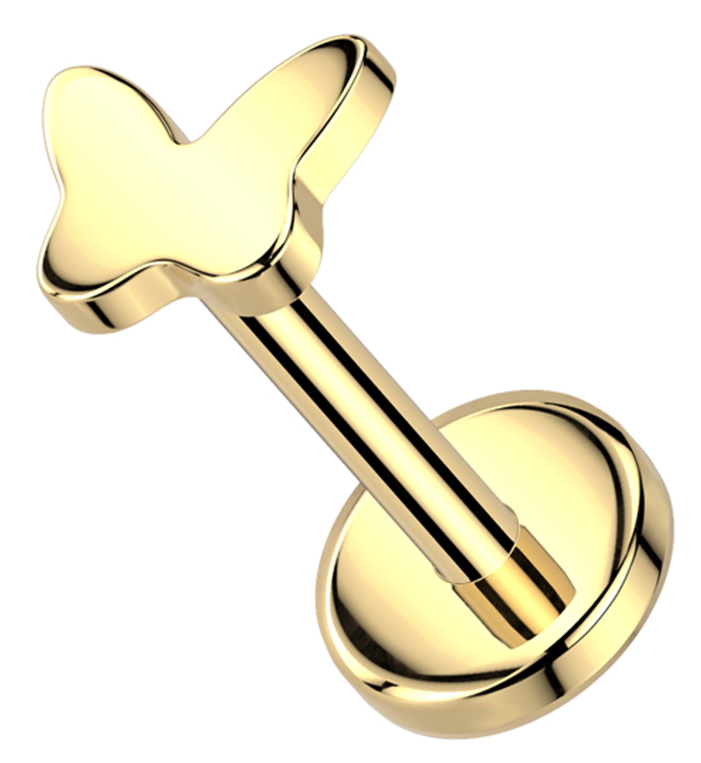 Gold PVD Bubble Butterfly Threadless Titanium Flat Disk Labret