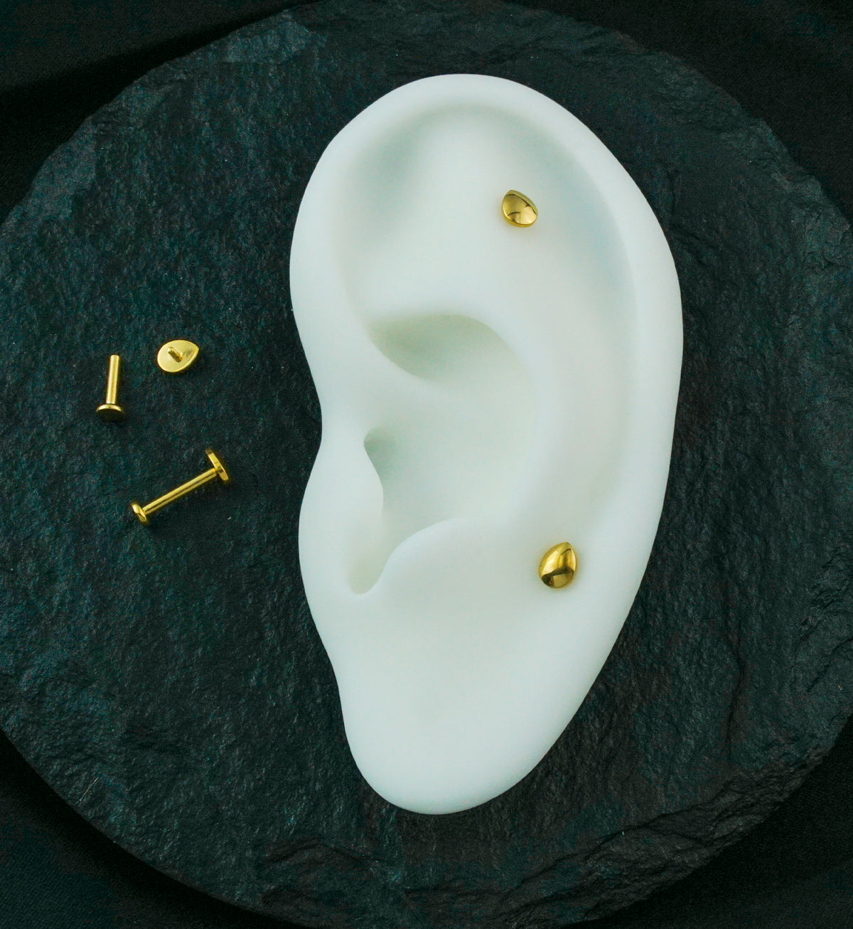 Gold PVD Bubble Teardrop Internally Threaded Titanium Flat Disk Labret