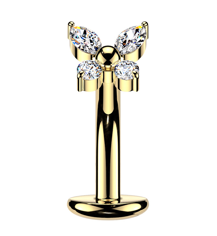 Gold PVD Butterfly Bead CZ Titanium Threadless Floating Belly Button Ring