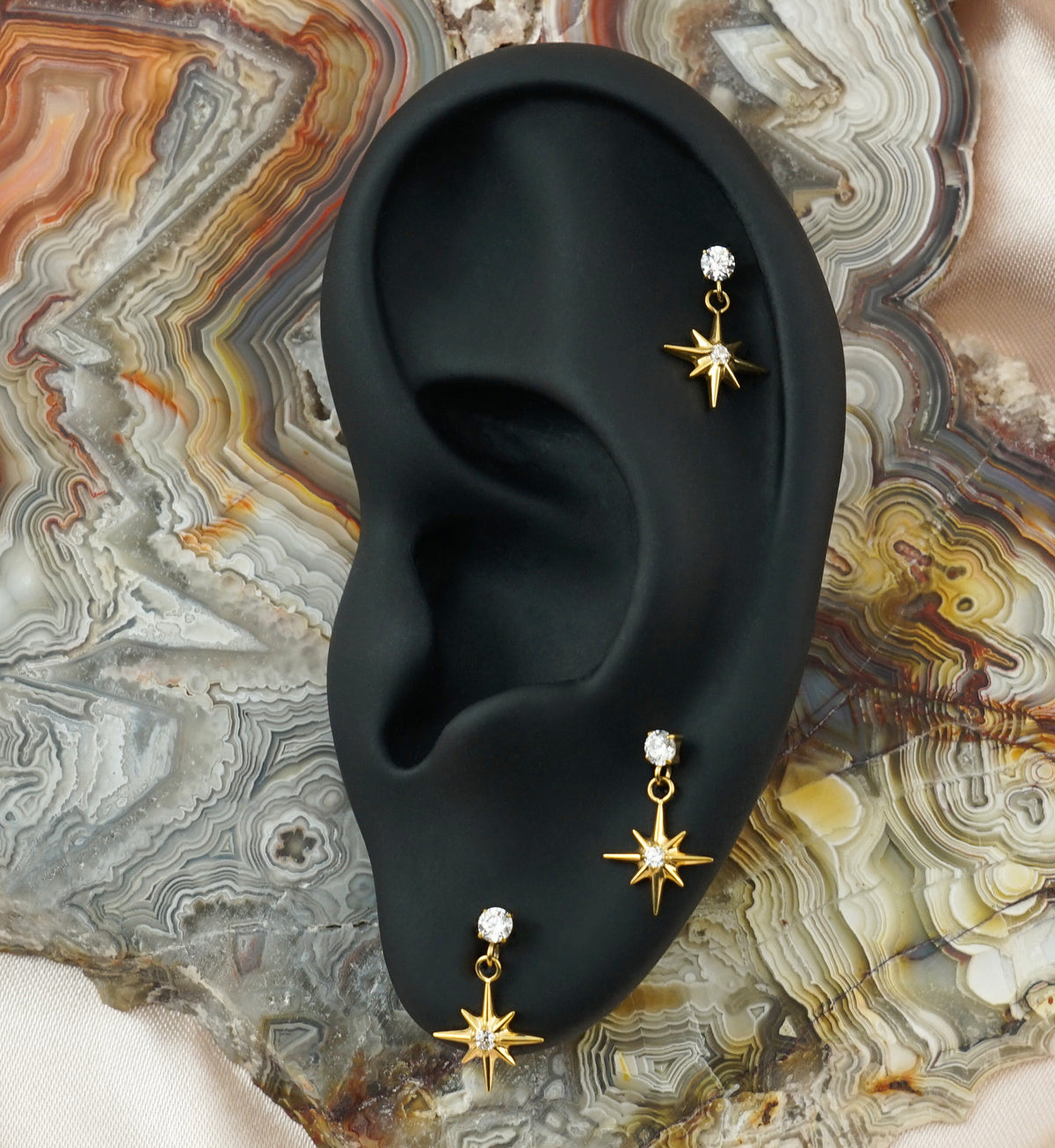 Gold PVD Cardinal Points CZ Dangle Titanium Threadless Top