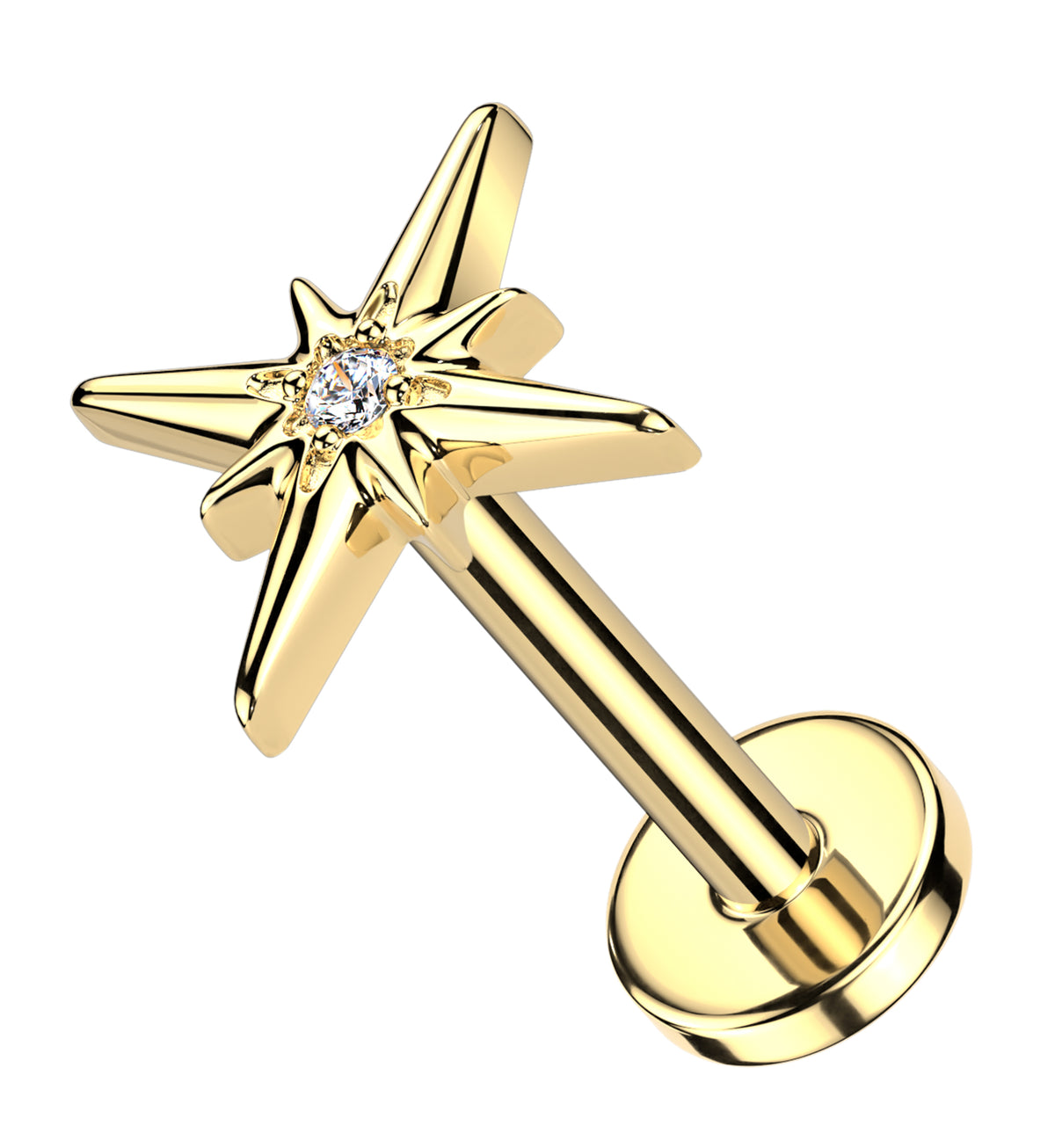 Gold PVD Cardinal Points CZ Titanium Threadless Labret by Urban Body Jewelry