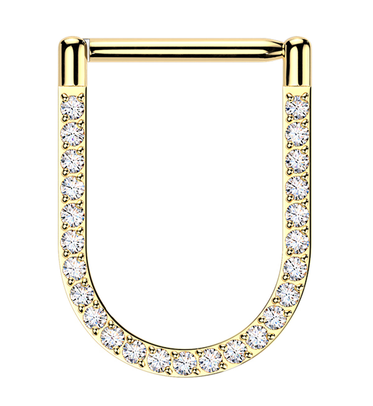 Gold PVD Clear CZ U-Shaped Titanium Hinged Segment Ring