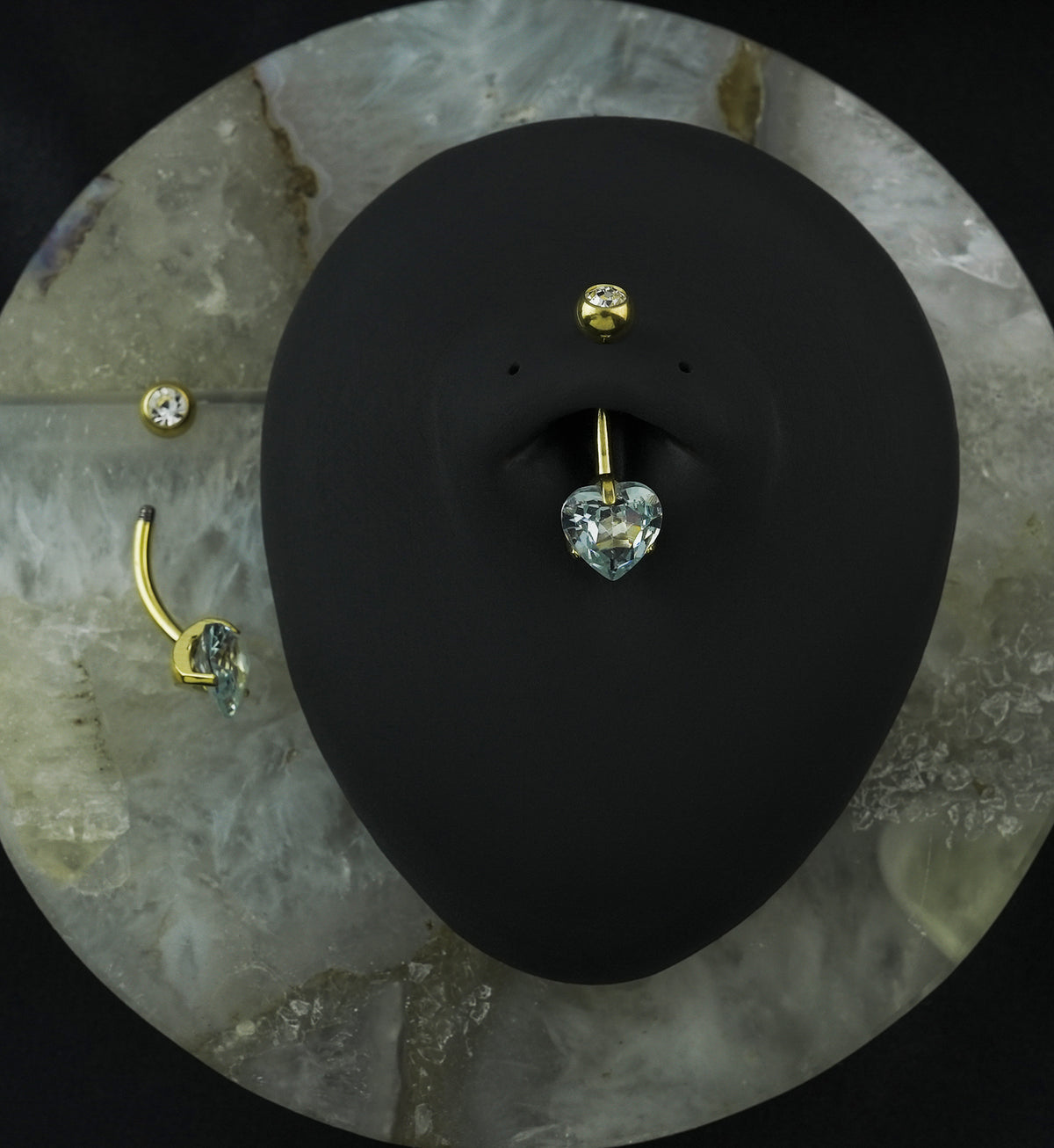 Gold PVD Heart Clear CZ Stainless Steel Belly Button Ring