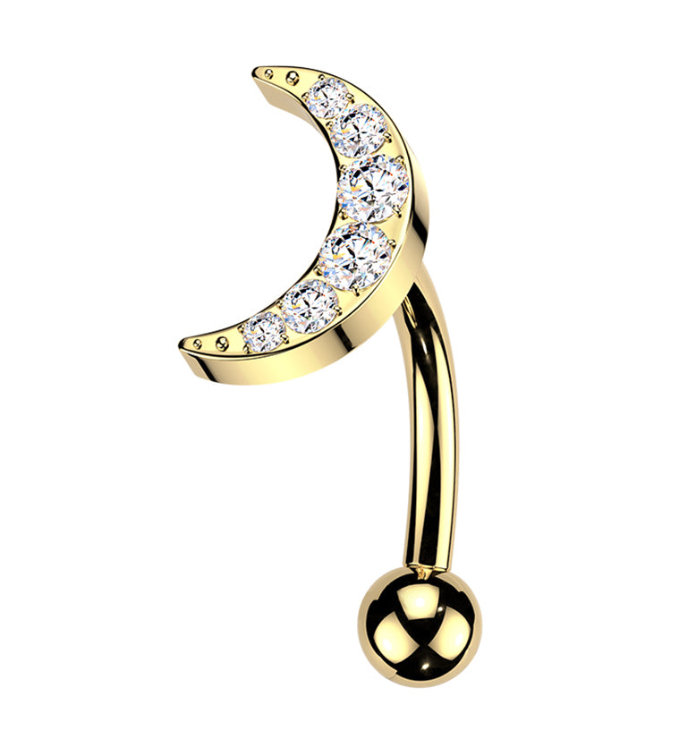 Gold PVD Crescent Moon CZ Titanium Threadless Curved Barbell