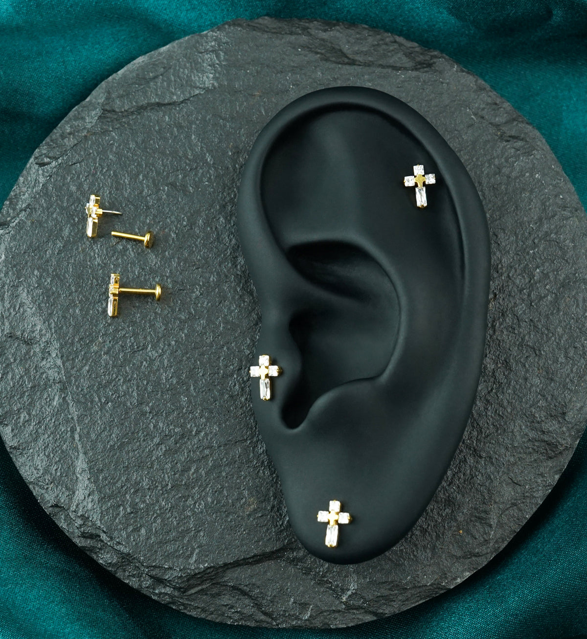 Gold PVD Cross Square Clear CZ Titanium Threadless Labret