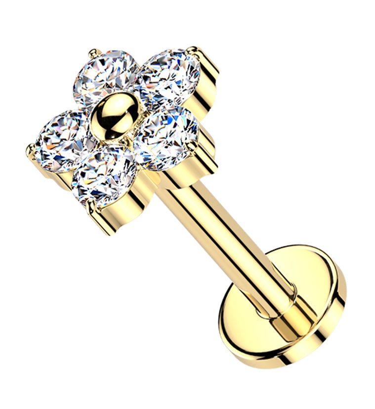 Gold PVD Daisy CZ Titanium Internally Threaded Labret