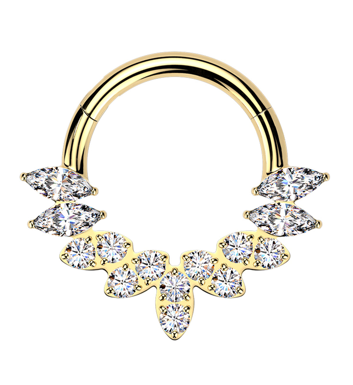 Gold PVD Divine Clear CZ Titanium Hinged Segment Ring