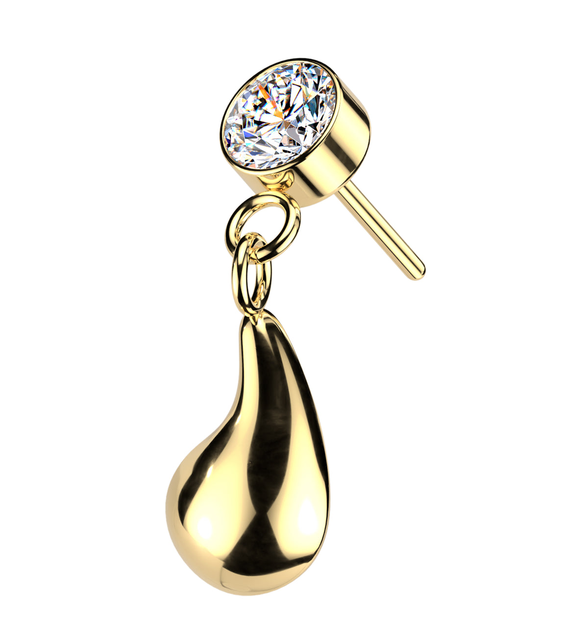 Gold PVD Droplet CZ Dangle Titanium Threadless Top by Urban Body Jewelry