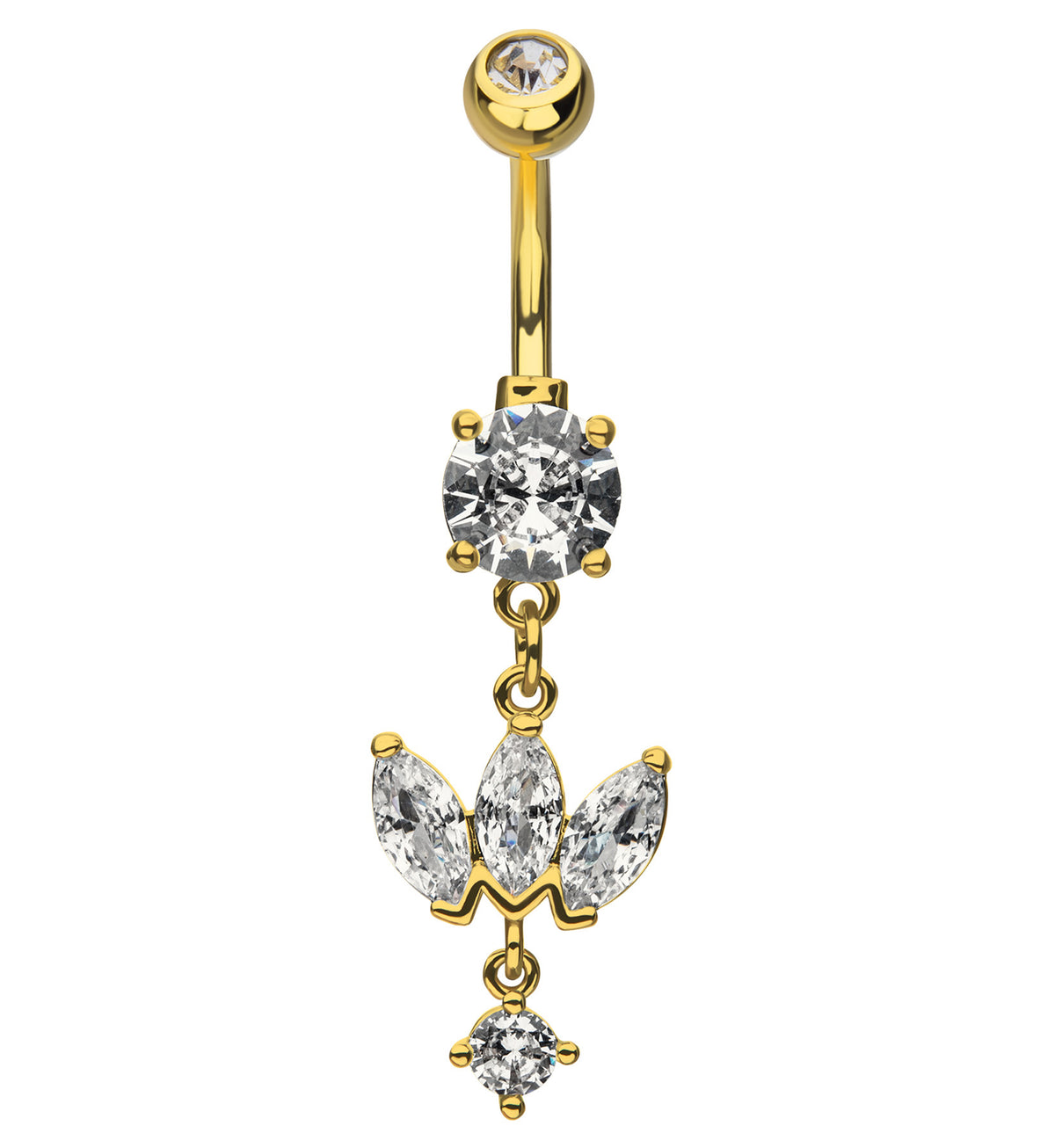 Gold PVD Empress Dangle Clear CZ Stainless Steel Belly Button Ring