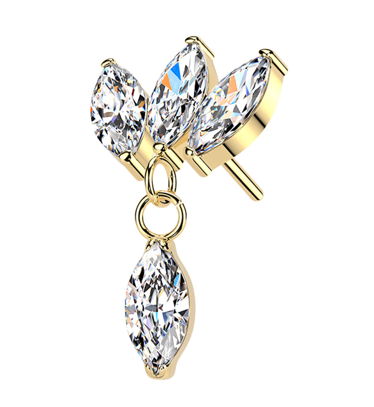 Gold PVD Empress Drop Clear CZ Dangle Titanium Threadless Top
