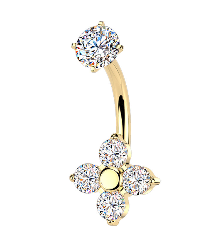 Gold PVD Equinox CZ Stainless Steel Internally Threaded Belly Button Ring
