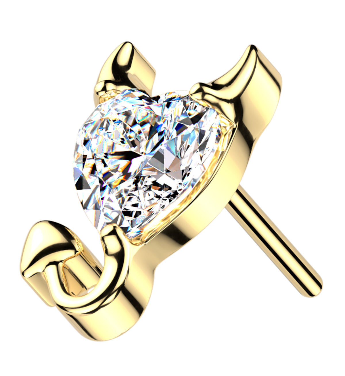 Gold PVD Fiend Heart Clear CZ Titanium Threadless Top by Urban Body Jewelry