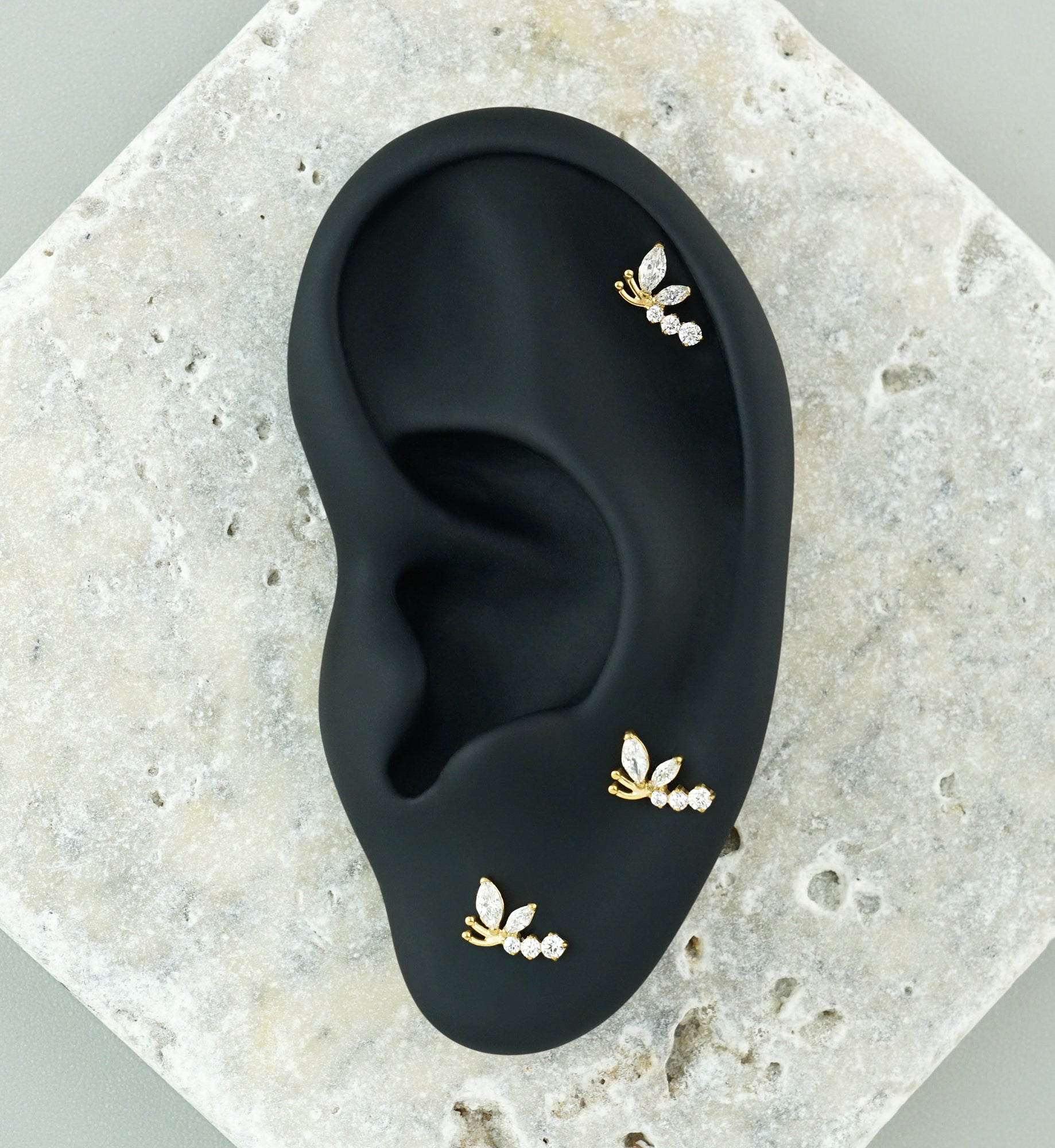 Gold PVD Flitting Dragonfly CZ Titanium Threadless Top