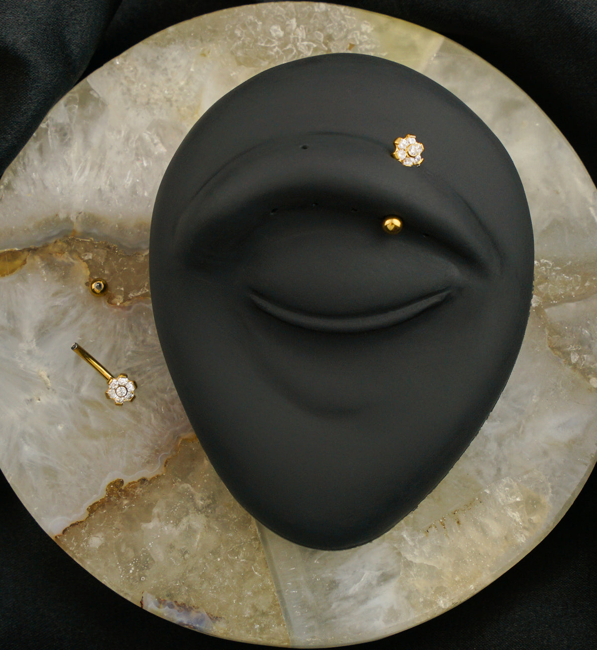 Gold PVD Flower Clear CZ Internally Threaded Titanium Curved Barbell