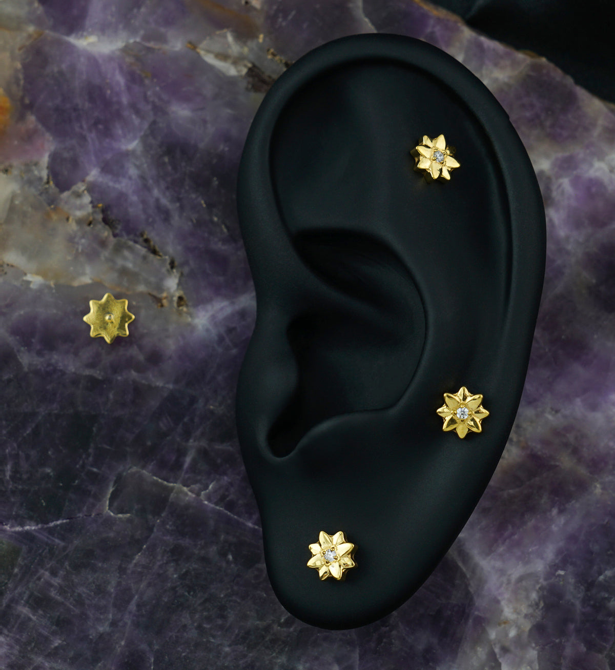 Gold PVD Geo Daisy Clear CZ Titanium Threadless Top