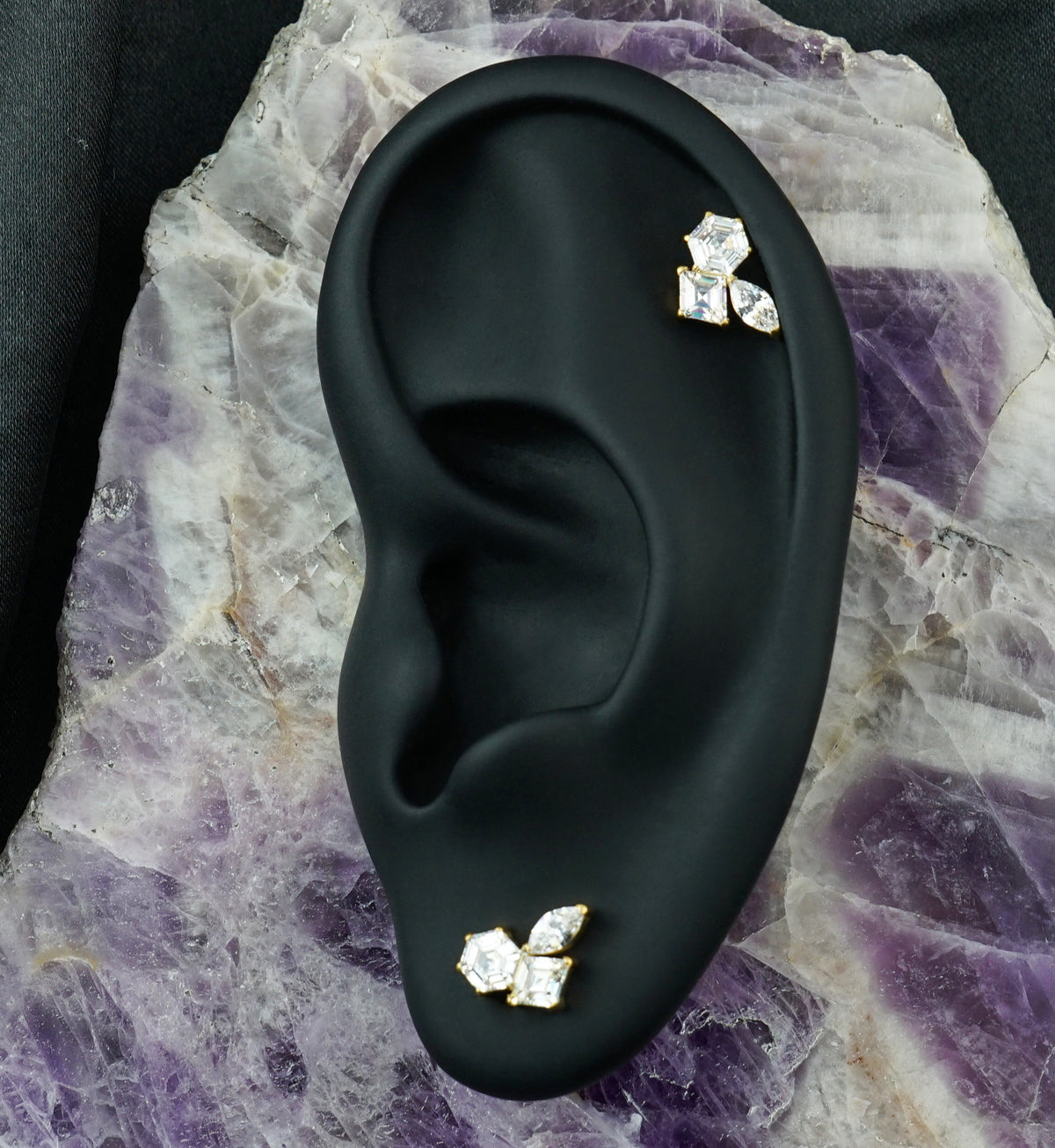 Gold PVD Geo Mosaic CZ Titanium Threadless Top