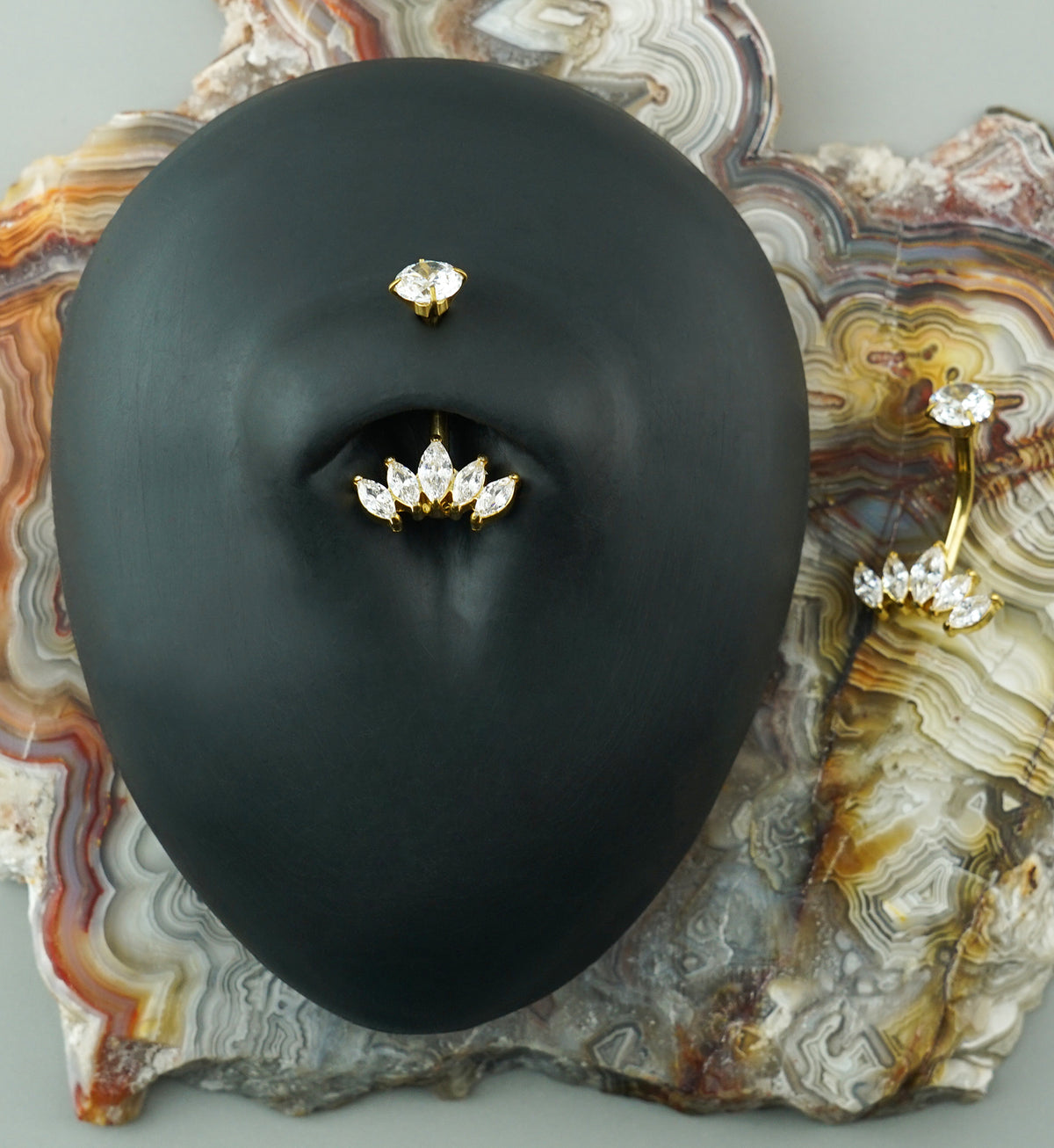 Gold PVD Half Crown CZ Stainless Steel Internally Threaded Belly Button Ring