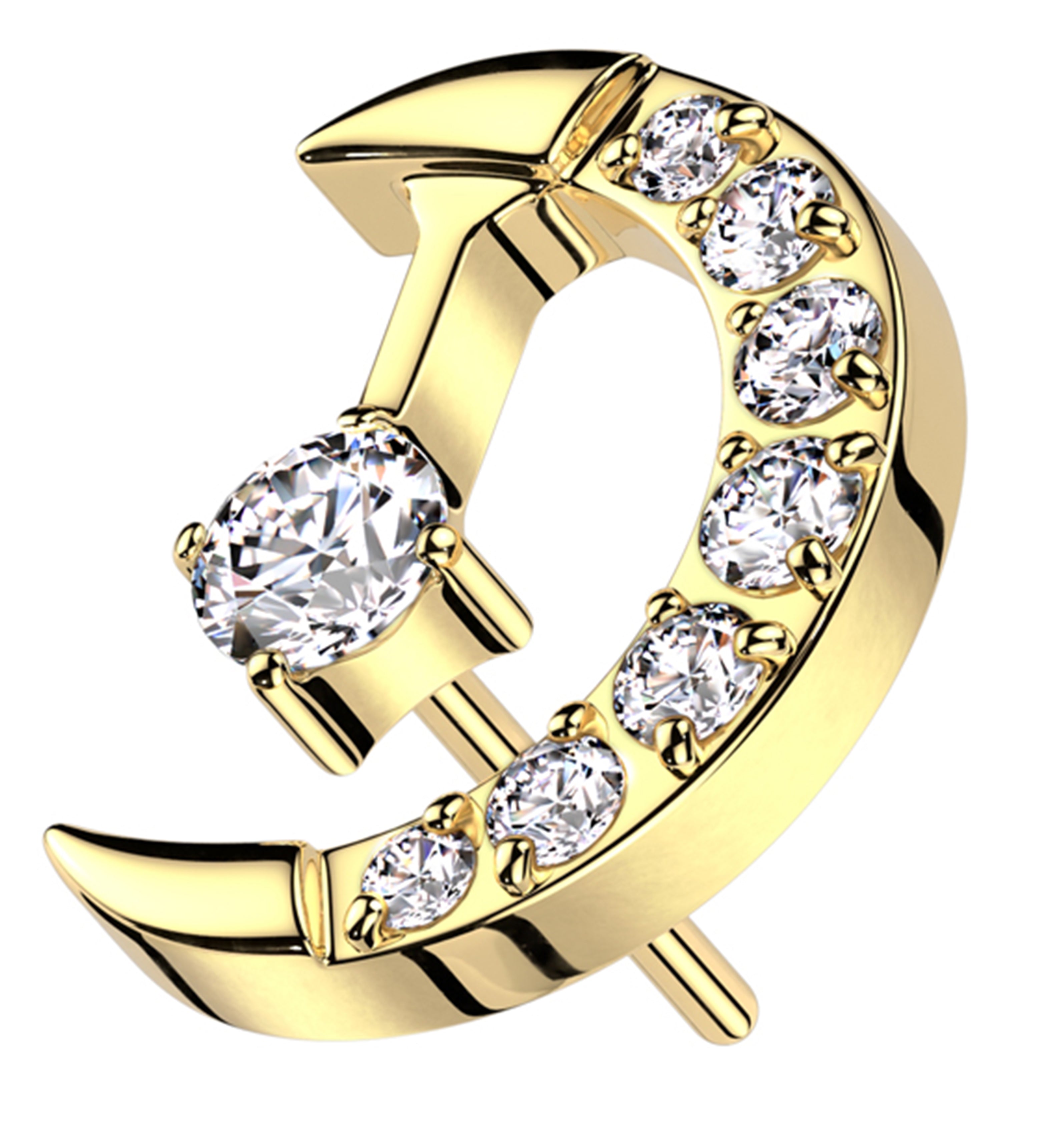Gold PVD Half Moon Clear CZ Drop Titanium Threadless Top