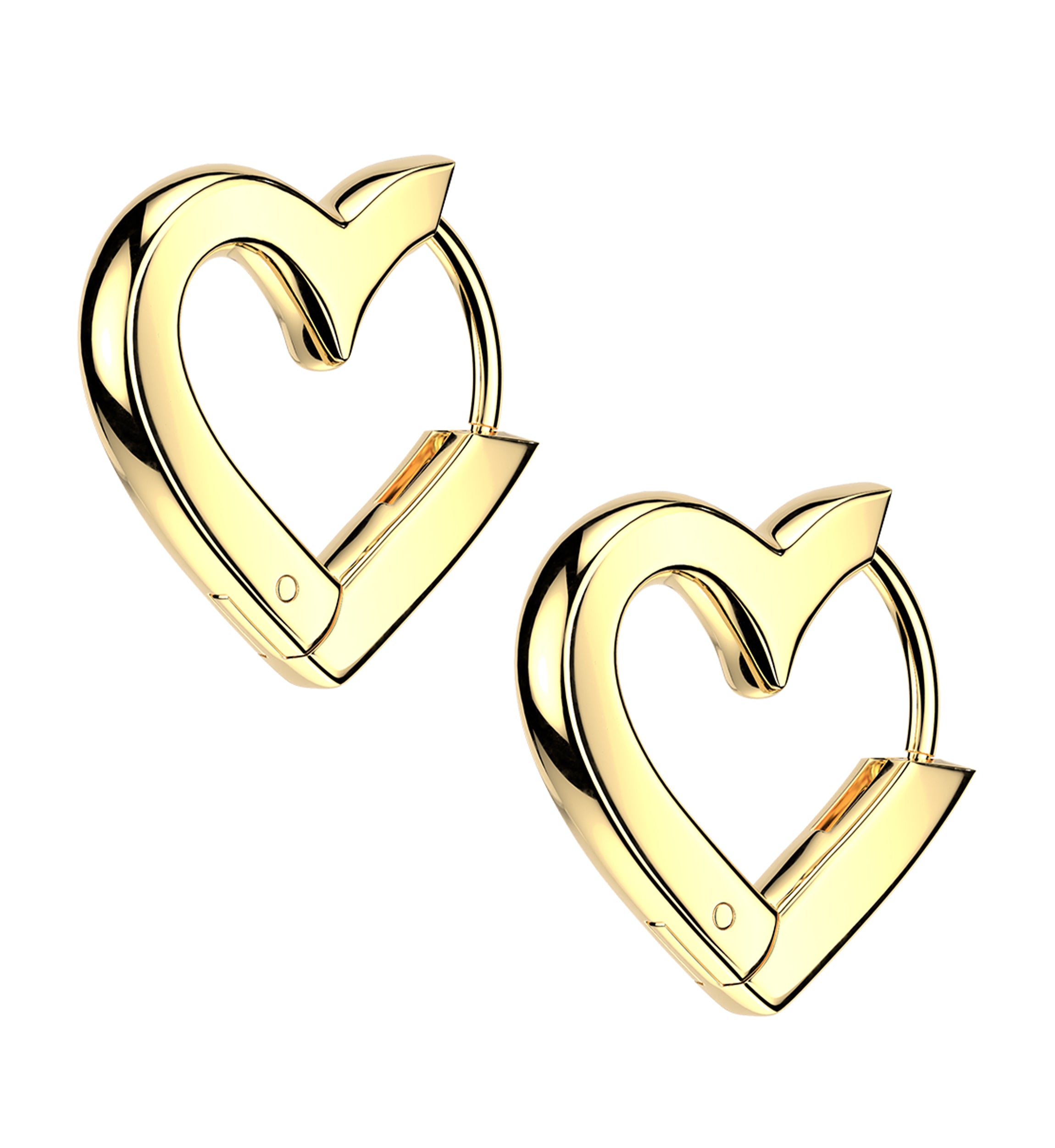 Gold PVD Heart Shaped Stainless Steel Hinged Hoop Huggie Earrings