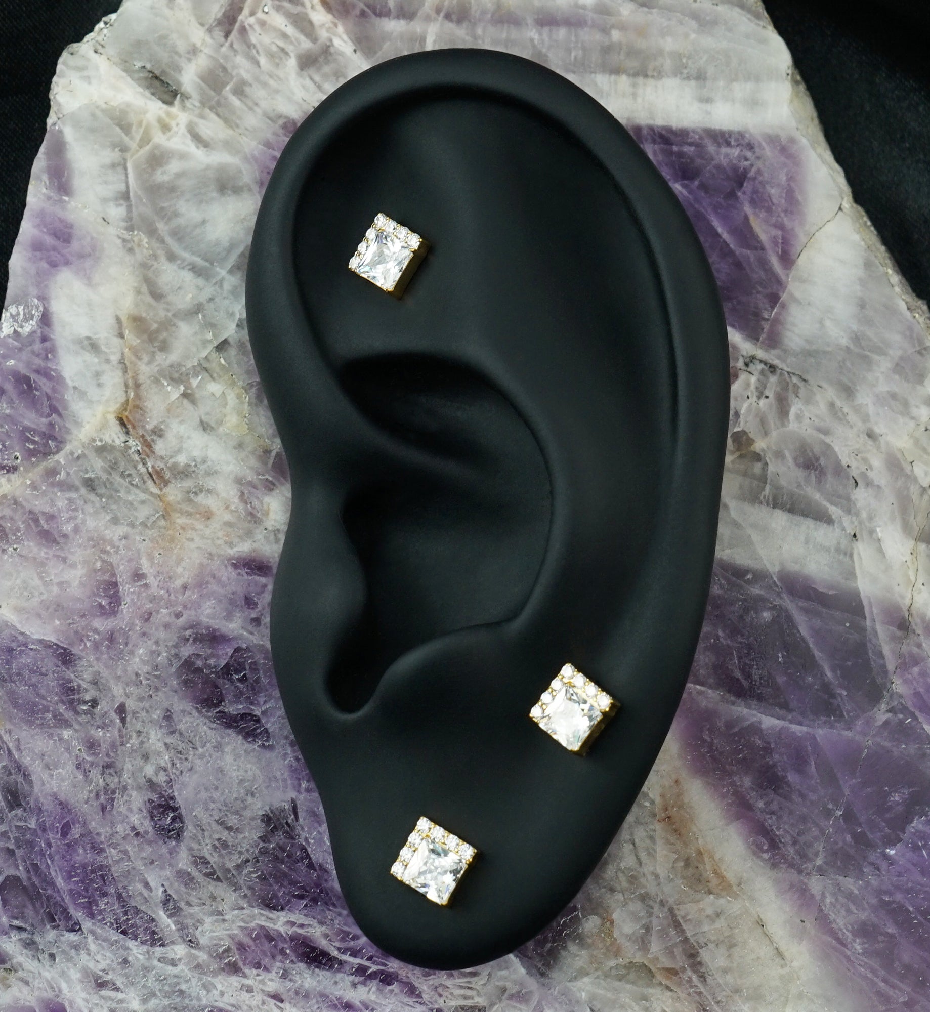Gold PVD Highpoint Clear CZ Titanium Threadless Top